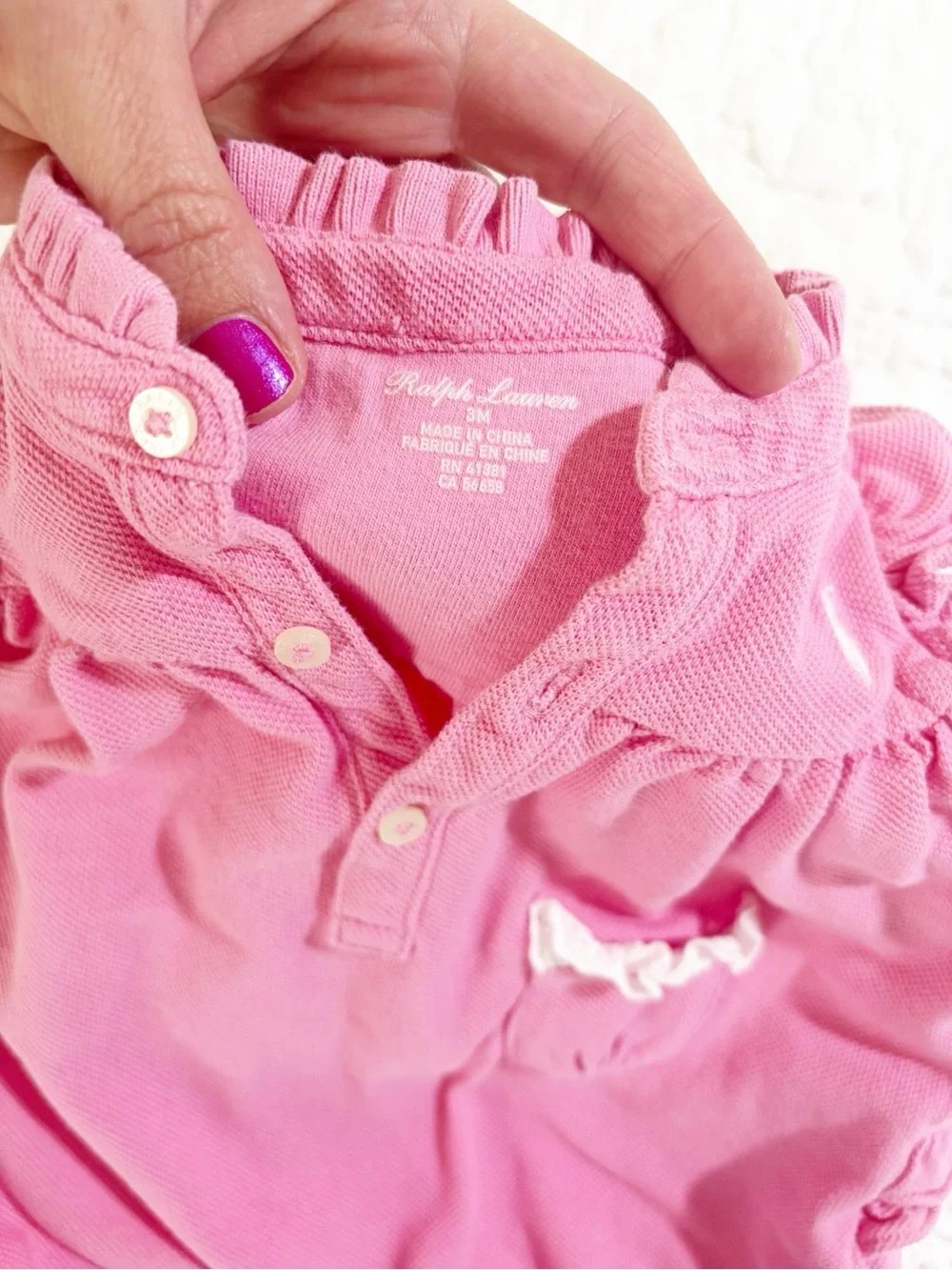 Ralph Lauren Pink Ruffle-Sleeve Polo Baby Romper